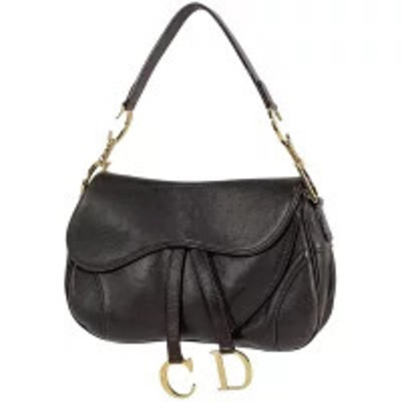 Dior Handbags - Christian Dior Saddle Bag Handbag Hobo Ostrich Leather Brown